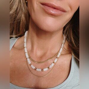 Moonstone Heishi Necklace Bracelet Set Waterproof Gold Beaded Jewelry Gift Her